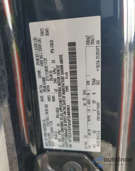 2016 Ford F150 Super Cab из США, поврежденный, VIN 1FTEX1EP2GFD48063